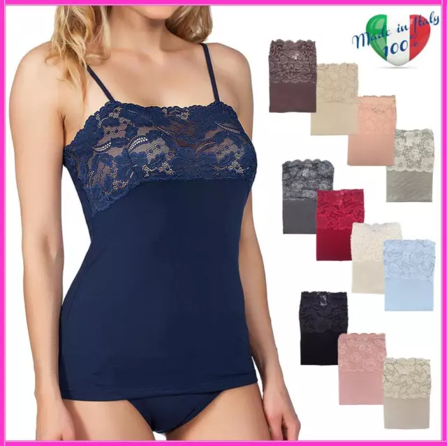 Top in Pizzo Canotta Intima Donna Sottogiacca Elegante Spalla Stretta Spallina