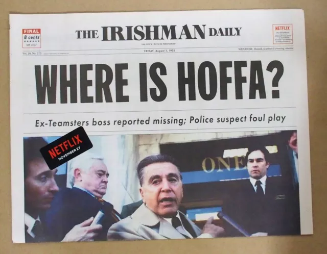The Irishman Netflix Movie Where Is Hoffa Promo Advertising Newspaper Al Pacino