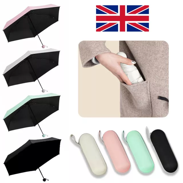 Super Mini Pocket Compact Umbrella Sun Anti UV 5 Folding Rain Windproof Travel B