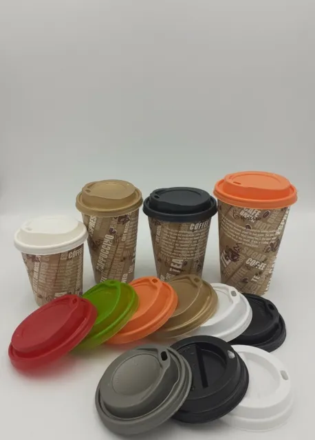 PRINTED PARTY PAPER CUPS 8oz/12oz Coffee Tea Disposable LID Cold Hot Drinks x100