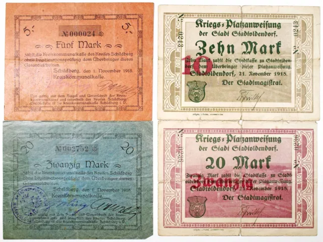 Notgeld Lot of 4 Schildberg District Municipal Fund & Stadtoldendorf 1918 Issues