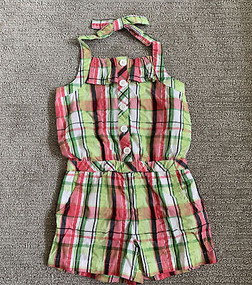 NWT Gurls Gymboree Madras Plaid Green Pink Halter Romper Outfit 4