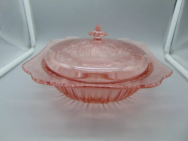 Jeannette Adam Pink Depression Glass Square Covered Serving Bowl