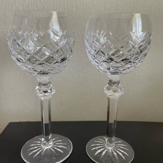 Waterford Crystal Wine Hock Powerscourt Wine Glasses Goblets Stems 7.5" (2)