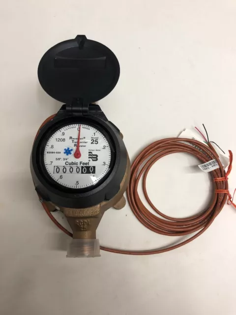 Badger 5/8x3/4 M25 New Brass Water Meter RTR Register Cubic Feet