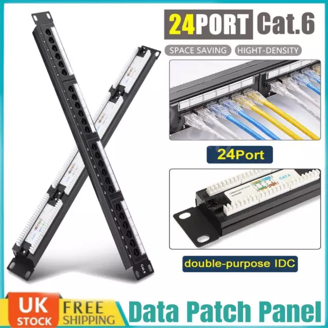 24 Port Mountable Data Patch Panel CAT6 19inch Network Cable Rack 19" High Speed