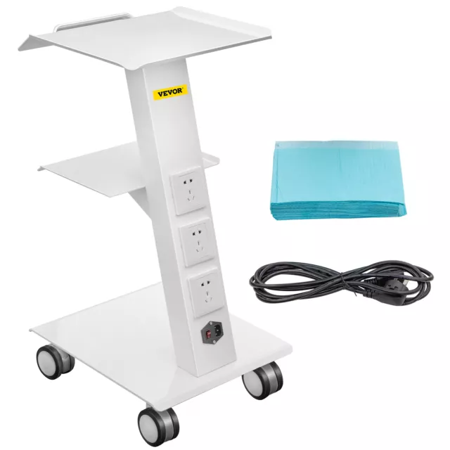 VEVOR Trolley Cart Clinic Lab 4 Casters Mobile Rolling Serving 3 Layers Rack