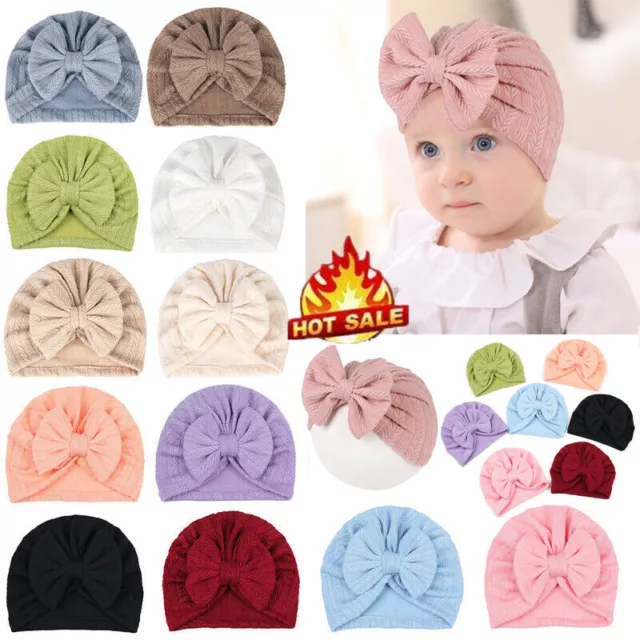 Newborn Baby Girls Infant Jacquard Soft Hat Bow Cap Hospital Beanie Cute Turban