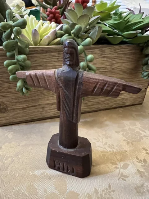 1970 Christ The Redeemer mini Hand Carved Wooden Figure Rio Brazil Wood Statue￼