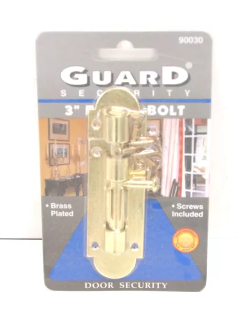 Nos! Guard Security 3" Sliding Barrel Bolt Security Lock, Brass Plated, 90030