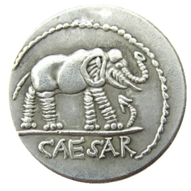 Ancient Roman Commemorative Silver Plated Denarius Coin Julius Caesar Elephant