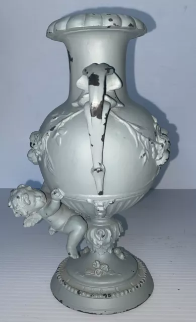 Bronze vase Art Deco Sculpture Angel boy flowers 9” Almost 3 Pounds Felt Bottom