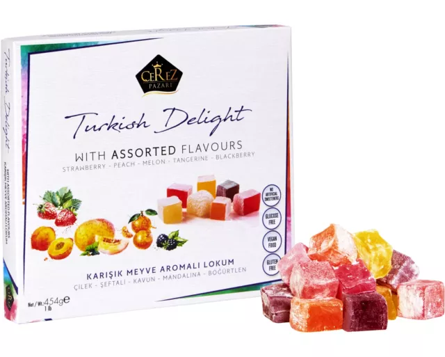 Cerez Pazari Turkish Delight Candy with Assorted Mix Flavours 16 oz Medium Si...