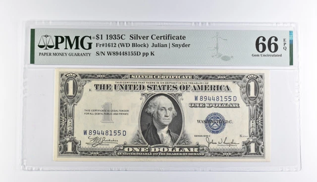 $1 1935-C Silver Certificate 66 EPQ Fr# 1612 (WD Block) PMG Graded *405