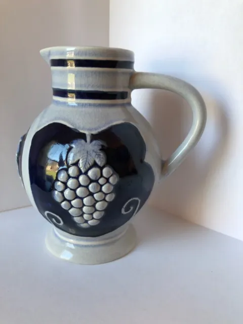 Grapes Pottery Creamer Ceramic Wine Pitcher Stoneware Blue Made In Thailand