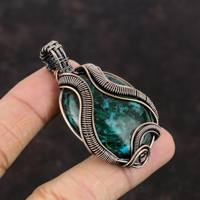 Women Day Sale Chrysocolla Copper Gift For Mum Wire Wrapped Pendant 2.36"