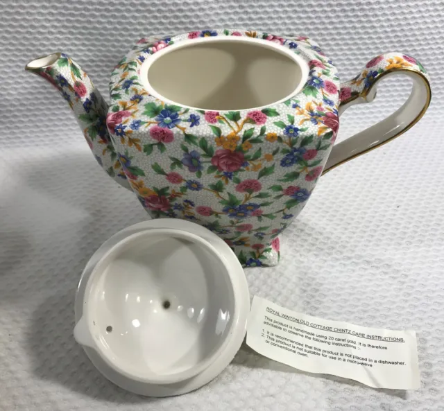 Royal Winton Grimwades Old Cottage Chintz 1995 Teapot With Instructions 6