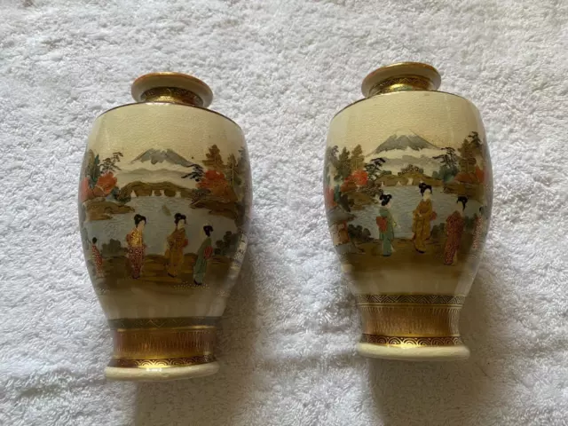 Pair Of Japanese Satsuma Meiji Period Vases Signed