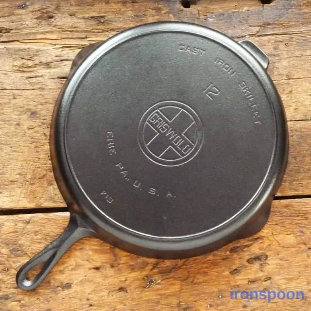 Vintage GRISWOLD Cast Iron SKILLET Frying Pan # 12 LARGE  BLOCK LOGO - Ironspoon