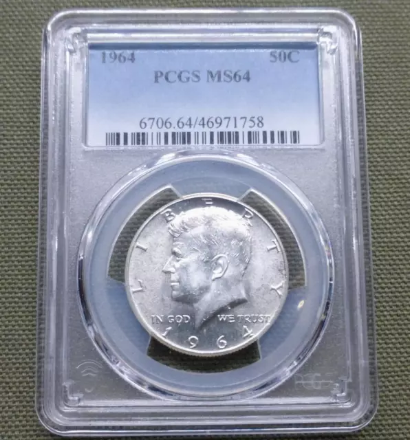 Silver 1964 PCGS MS 64 Kennedy Half Dollar, Graded USA Silver 50-Cent Coin