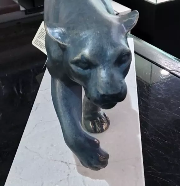Vintage Panther Bronze Statue Marble Sculpture Figure Anglada Decor Art 20th 2