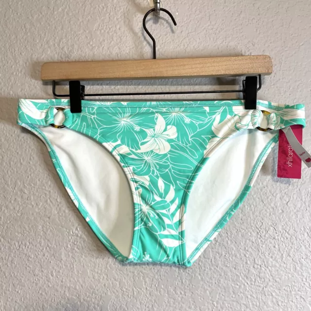Xhilaration Junior’s L Floral Tortoise Ring Side Hipster Bikini Swim Bottom Teal