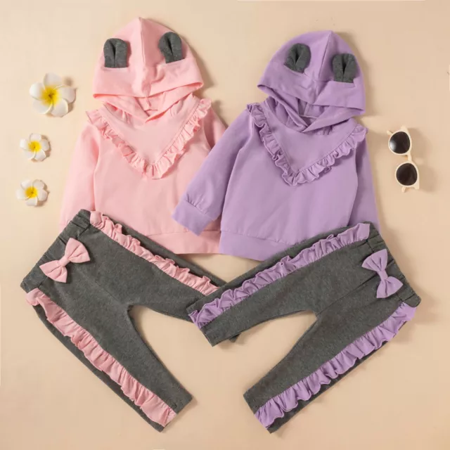 Newborn Baby Girl Clothes Ruffle Hooded Tops Pants Toddler Outfits Set Tracksuit