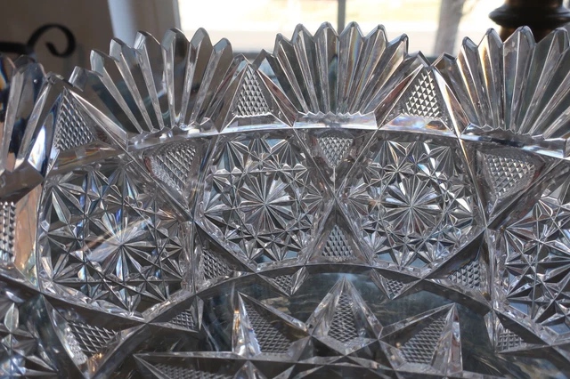 American Brilliant Cut Glass: Early Fine Geometric 9" bowl--Mt. Washington?  A+ 16