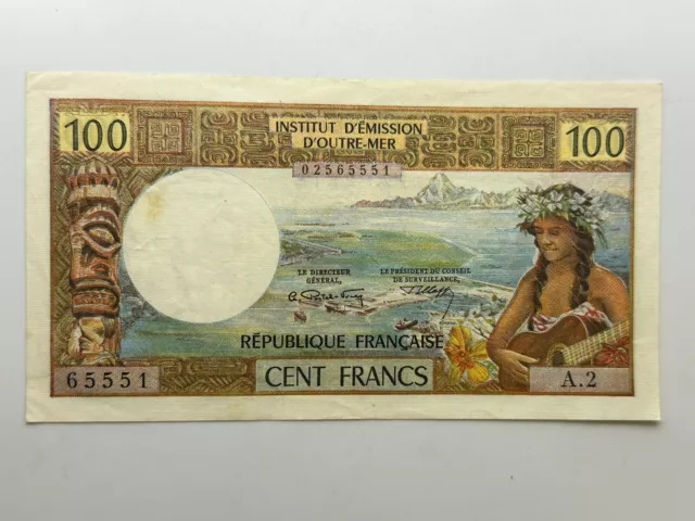 Tahiti Papeete 100 Francs 1971, Fine; P-24a Harbor Girl