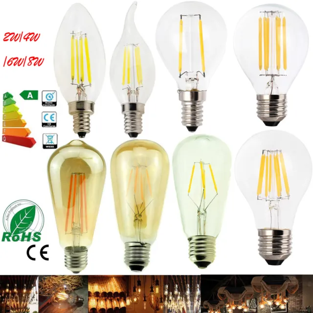 Dimmable B22 E27 E14 2/4/6/8W LED Bulbs Edison Retro Vintage Filament Light Lamp