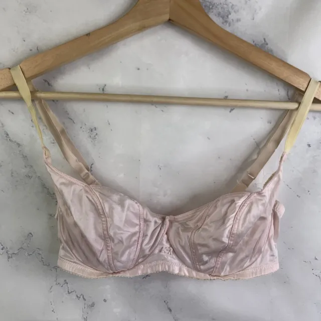 Christian Dior Vintage Bra Sz 34C Pink & Satin Underwire Balconette Bra 90s