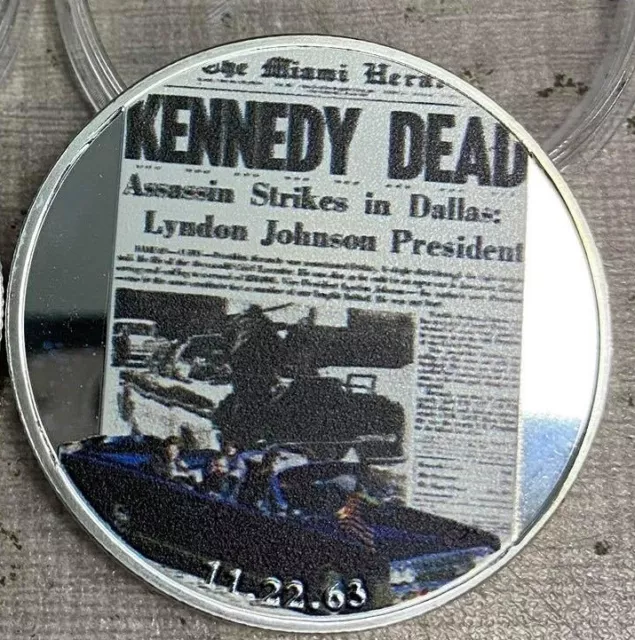 JFK Silver Coin Flag Vintage Newspaper Medal Face White House Jack Kennedy Old 3