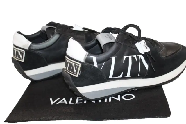 VALENTINO GARAVANI Leather Canvas Sneakers VLTN Black White Italy Mens 7 Women 9