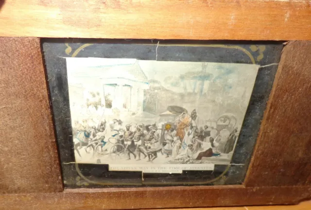 Antique Magic Lantern Glass Slide Wood Framed APPIAN WAY IN THE TIME OF AUGUSTUS