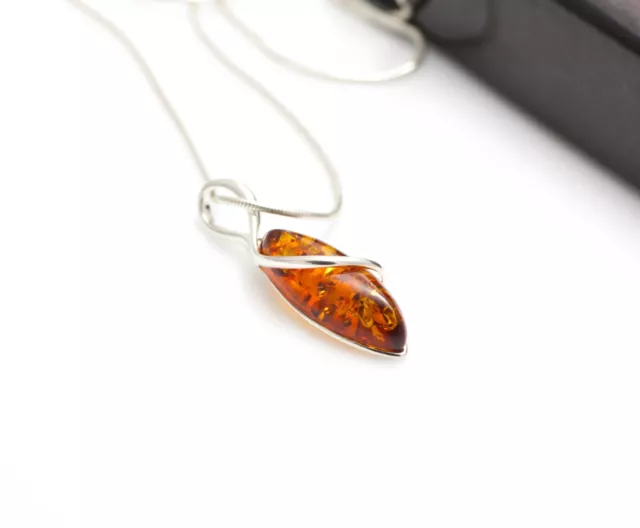 NATURAL BALTIC AMBER STERLING SILVER 925 PENDANT & CHAIN NECKLACE Certified 3