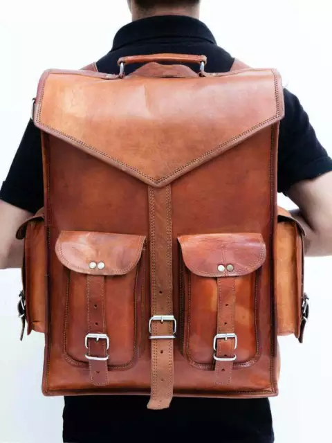 Leather Bag Handmade Leather Messenger Backpack Rucksack Unisex Travel Bag New