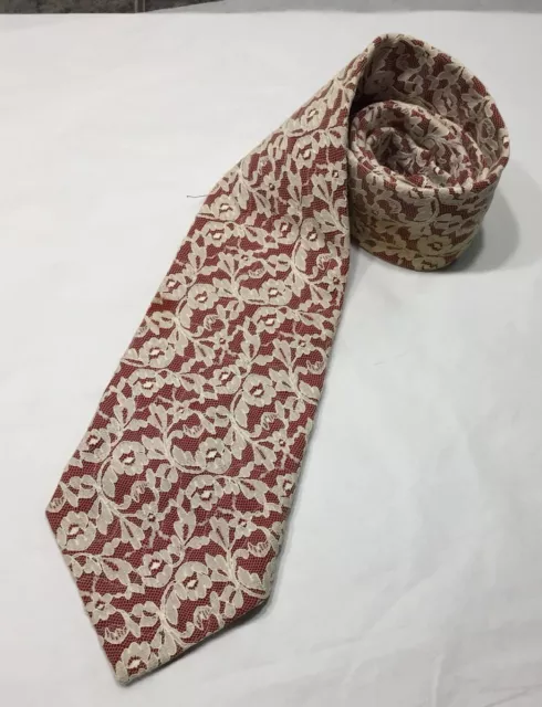 True Vtg 1970s 4” Tie Cream Lace Over Burgundy
