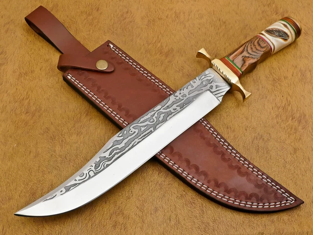 Rody Stan HANDMADE D2 ETCHING BLADE BOWIE/HUNTING KNIFE - ENGRAVED CAMEL BONE/