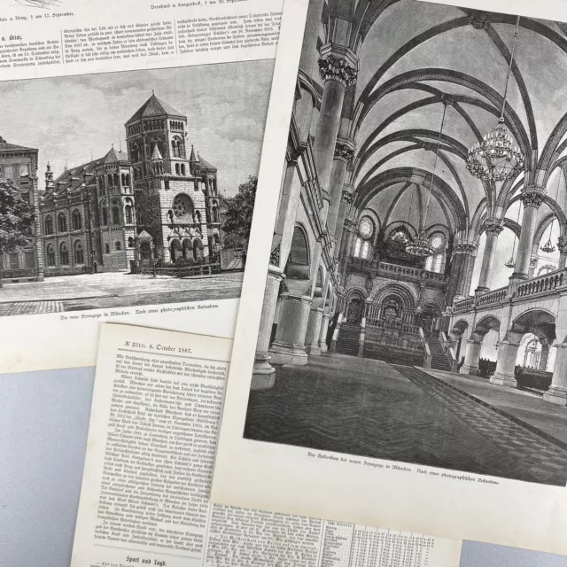 Historisches Bild- & Textdokument von 1887 "Neue Synagoge in München", Hallenbau