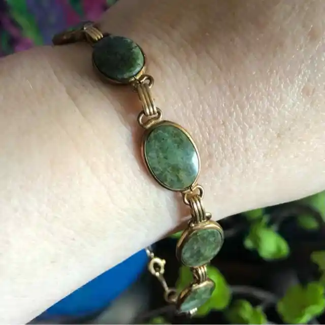 Vintage 1950s Curtis Creations genuine jade 12KT gold filled bracelet