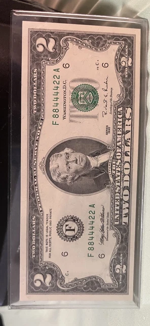 2 dollar bill Crazy Serial Number F88444422A