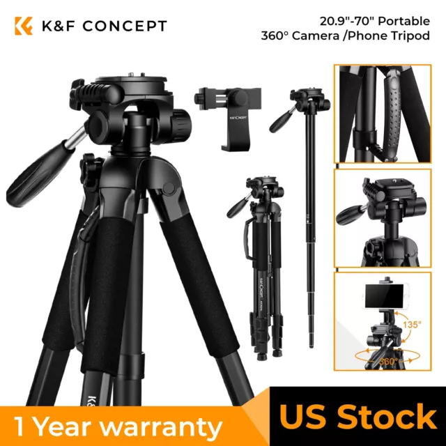 K&F Concept 20"-70" Portable Aluminum Camera /Phone Tripod Monopod 360° Pan Head