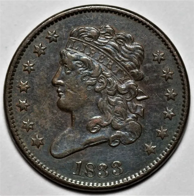 1833 Classic Head Half Cent - US 1/2c Copper Penny Coin - L35