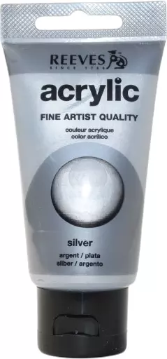 Reeves Acryl 75ml Silber Künstler Farbe Malfarbe Zeichnen Malen Silberfarben