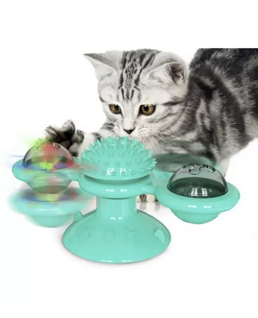 Windmill Cat Toy Fidget- Spinner for Pet Kitten with LED & Catnip Ball Turntable