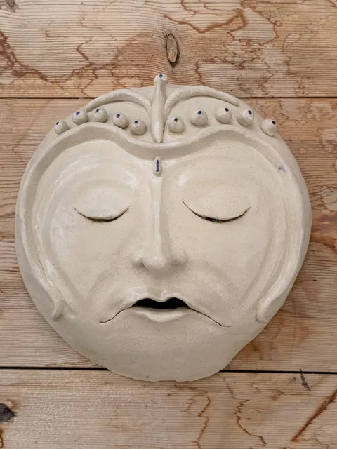 Hand Made Stoneware Ceramic Pottery Moon Mask in Cream glaze