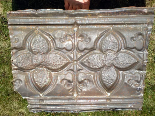 Antique Gothic Quatrefoil Ceiling Tin Tile Back-Splash Pie Safe Cabinet Door