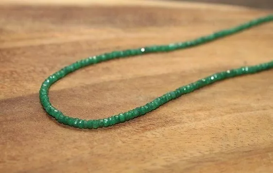 Natural Emerald Faceted Gemstone Beaded Strand 925 Silver Clasp Necklace, Gift