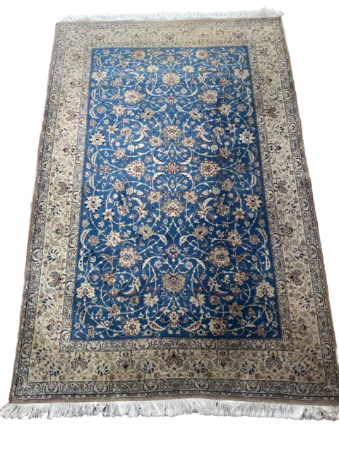 5 X 8 Wool & Silk Super-Fine 800 KPSI 4 Lah Naeen Rug Blue Tan Bronze Mushroom