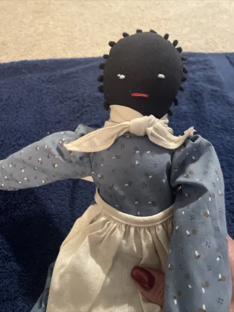 Vintage Black American Cotton Rag Doll Folk RagDoll 16”Tall Scarf Apron ￼Bloomer